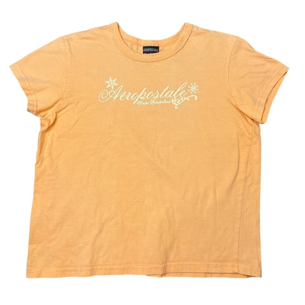 VNTG Aeropostale Winter Wonderland Neon Coral Baby Tee sz M Bratz Snow Bunny